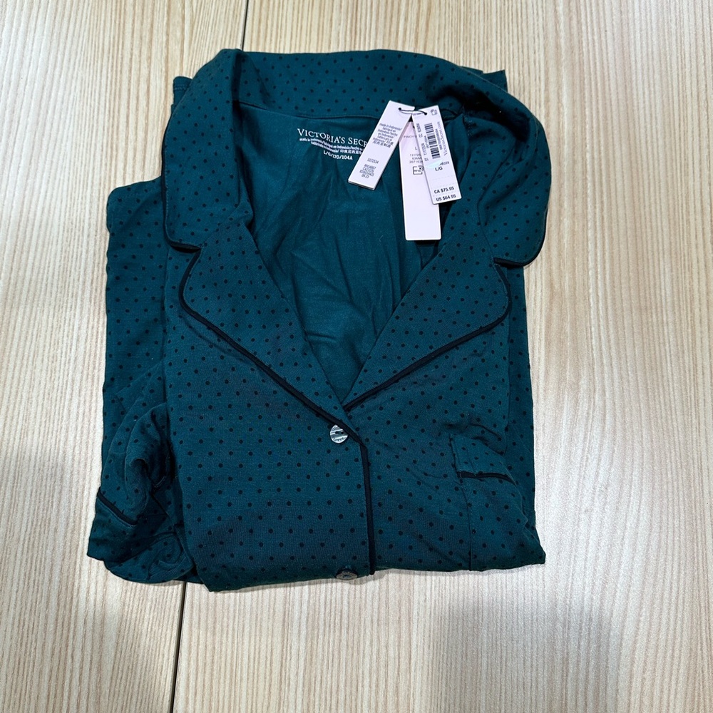 New With Tags. Victoria Secret Pajama Top only. Green polka dots, size large.